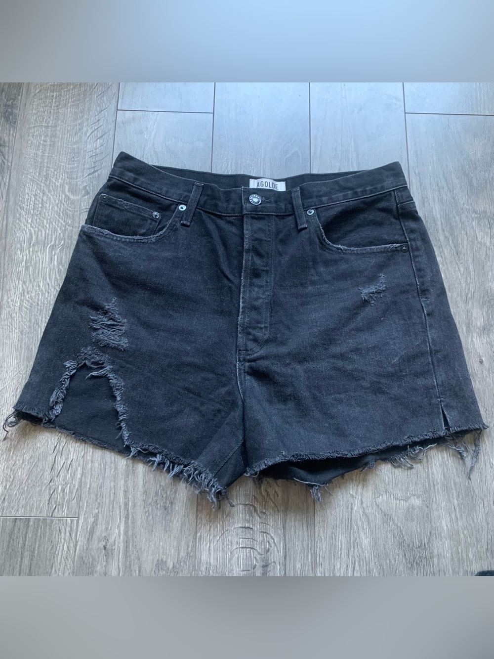 Agolde Billie Shorts - Black High-Rise Distressed Denim Shorts